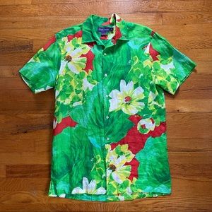 Ralph Lauren Purple Label Linen Hawaiian Tropical Short Sleeve Button Down